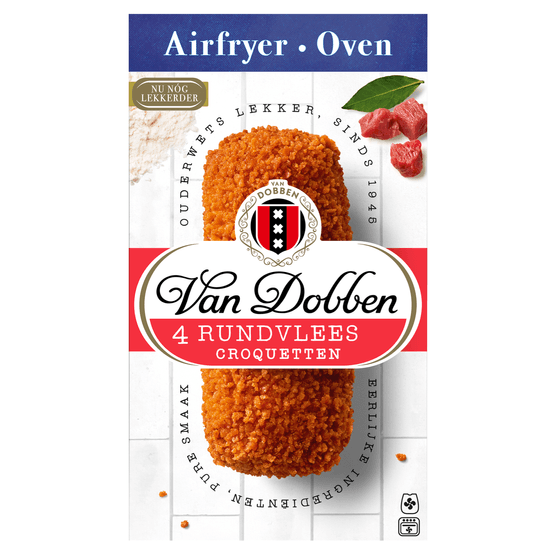 Foto van Van Dobben Oven rundvlees croquetten op witte achtergrond