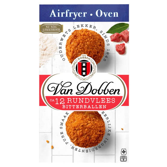 Foto van Van Dobben Oven rundvlees bitterballen op witte achtergrond