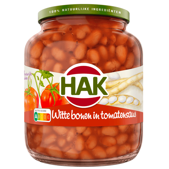 Foto van Hak Witte bonen in tomatensaus op witte achtergrond