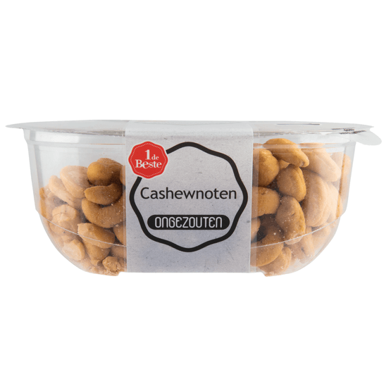 Foto van 1 de Beste Cashewnoten ongezouten op witte achtergrond