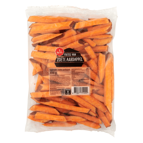 Foto van 1 de Beste Friet van zoete aardappelen op witte achtergrond