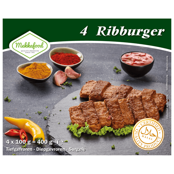 Foto van Mekkafood Ribburger 4 stuks op witte achtergrond