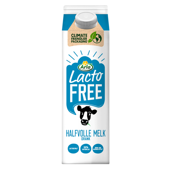 Foto van Arla Halfvolle lactose vrije melk drank op witte achtergrond