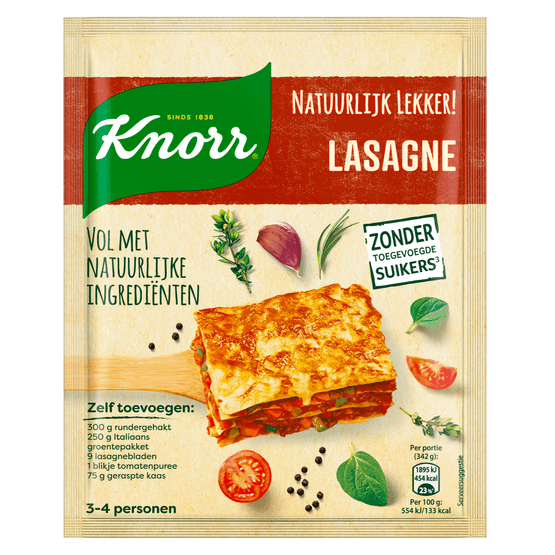 Foto van Knorr Kruidenmix natuurlijk lasagne op witte achtergrond