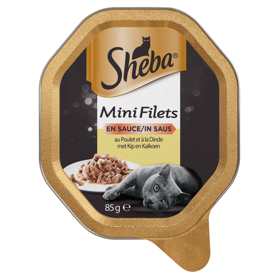 Foto van Sheba Kuipje mini filet in saus kip & kalkoen op witte achtergrond