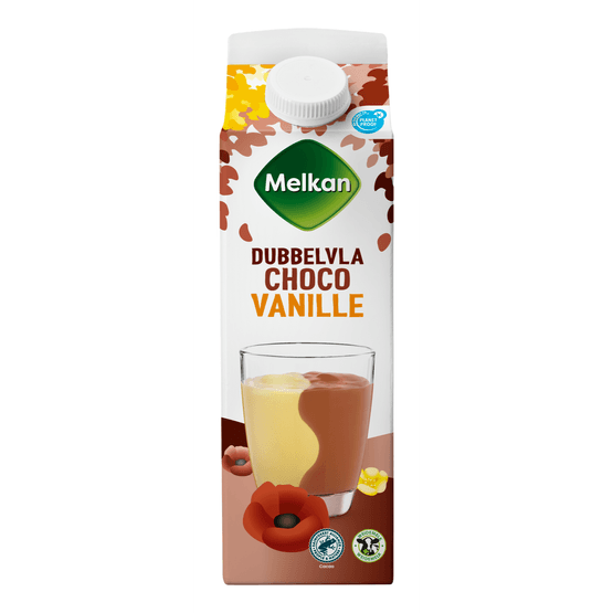 Foto van Melkan Dubbelvla vanille-chocolade op witte achtergrond