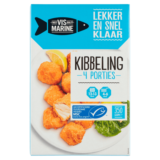 Foto van Vis Marine Kibbeling voorgebakken op witte achtergrond