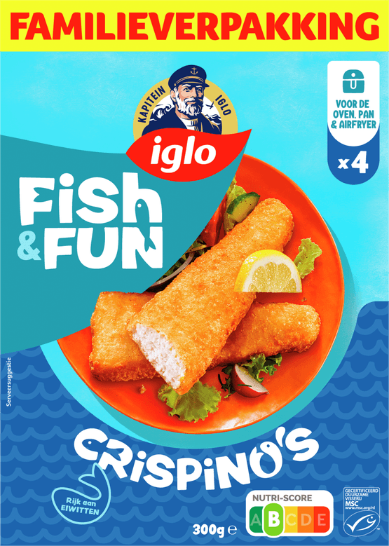 Foto van Iglo Fish & Fun Crispino 4 stuks op witte achtergrond