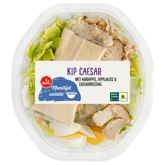 Foto van 1 de Beste Maaltijdsalade caesar kip op witte achtergrond