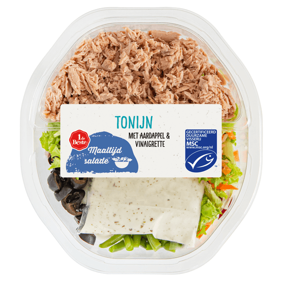Foto van 1 de Beste Maaltijdsalade tonijn op witte achtergrond