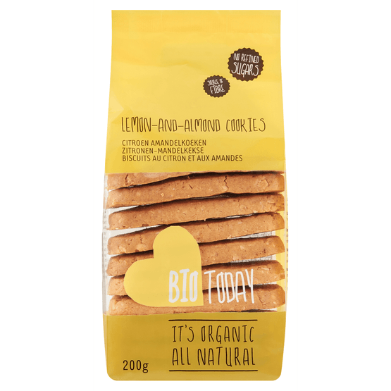 Foto van BioToday Citroen amandelkoeken op witte achtergrond