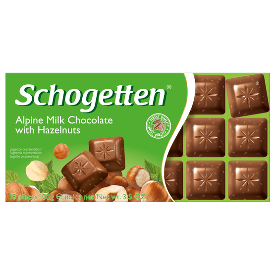 Foto van Schogetten Hazelnoot chocoladereep op witte achtergrond