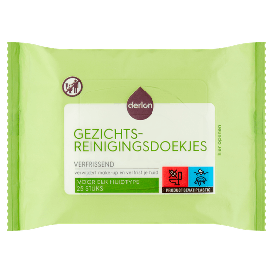 Foto van Derlon Gezichtsreinigingsdoekjes normaal op witte achtergrond
