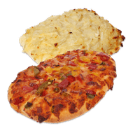 Vegetarische mini pizza of kaas-uien kruier Foto van Vegetarische mini pizza of kaas-uien kruier