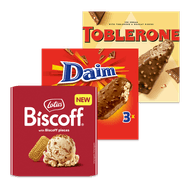 Daim, Oreo, Toblerone of Biscoff ijs Foto van Daim, Oreo, Toblerone of Biscoff ijs