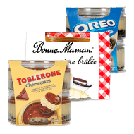 Foto van Toblerone of Oreo cheesecakes of Bonne Maman crème brûlée