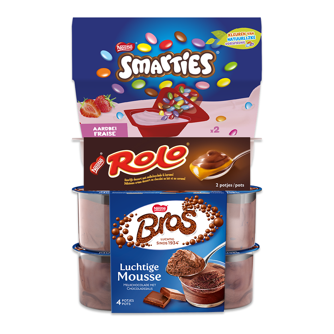 Smarties Rolo's Mix Vergelijk supermarkt aanbiedingen - Bros, Rolo of Smarties desserts