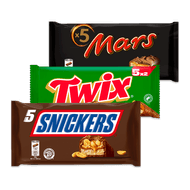 Mars, Snickers, Twix of Bounty Foto van Mars, Snickers, Twix of Bounty