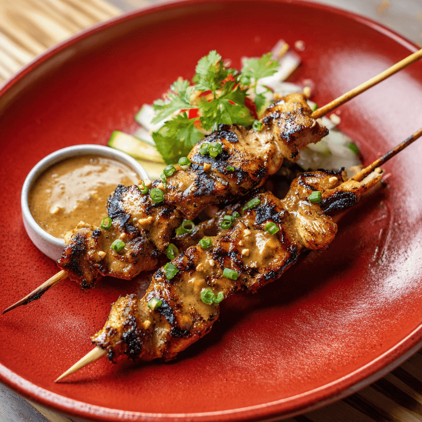 Kipsaté met pindasaus