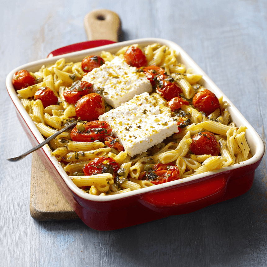 Pasta met tomaat en gegrilde feta