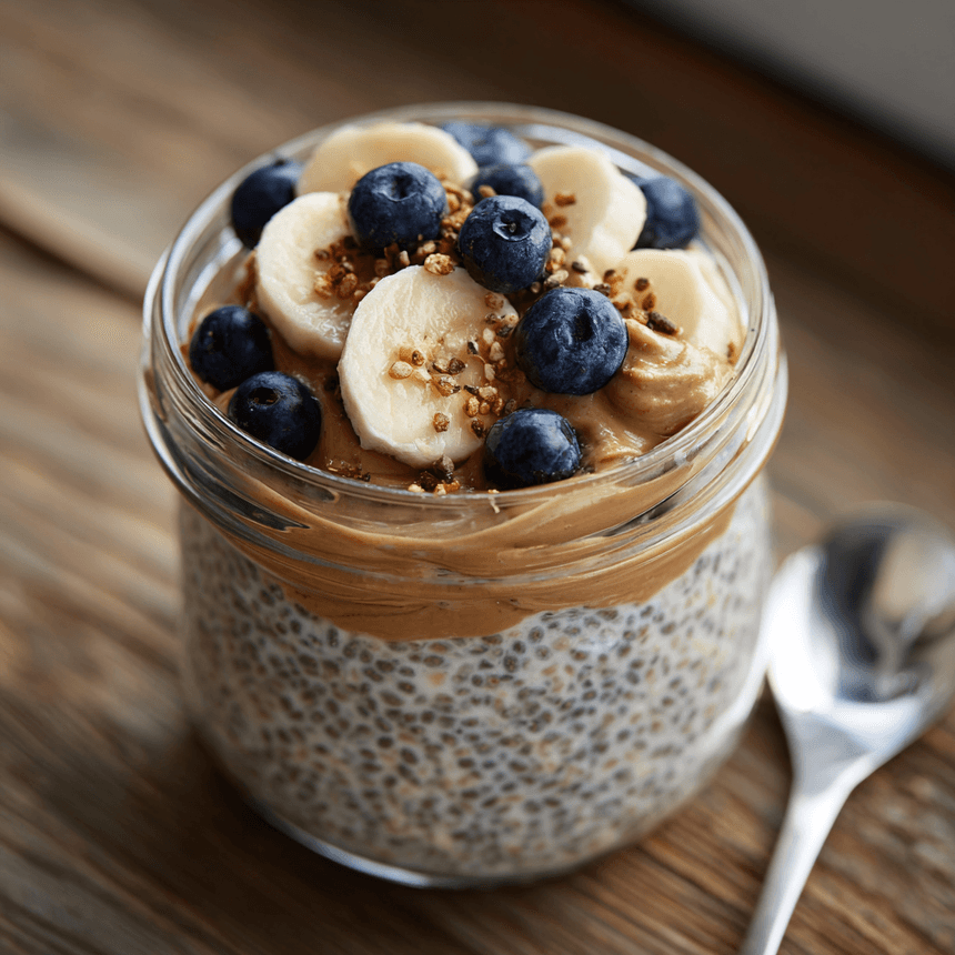 Overnight oats met banaan en blauwe bessen