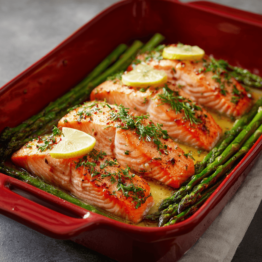 Zalm uit de oven met groene asperges